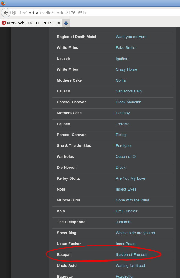 Screenshot of the "House Of Pain" playlist from the 18.11.2015