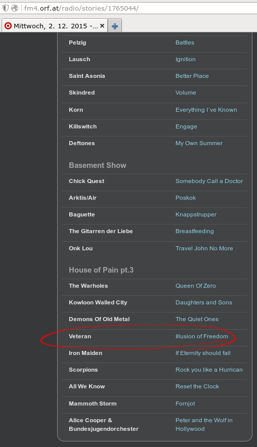 Screenshot of the "House Of Pain" playlist from the 02.12.2015